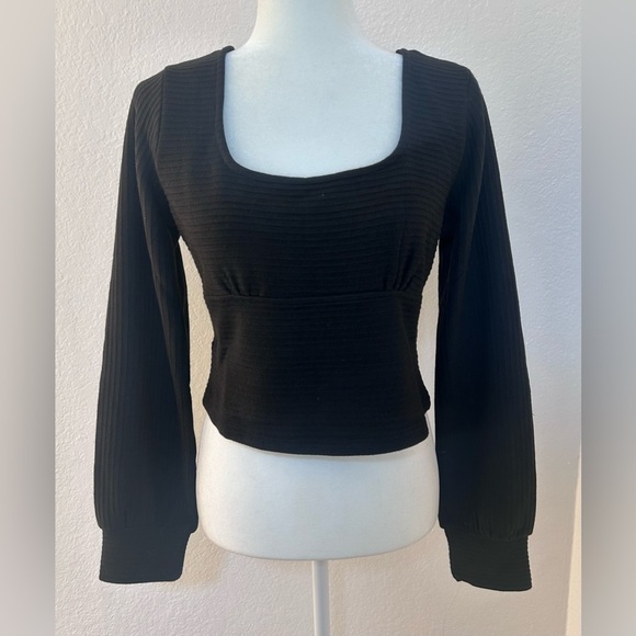 Band of the Free Black Ribbed Long Sleeve Tie Back Size Large - Picture 1 of 7